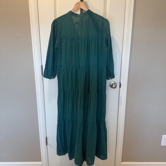 Honorine Lagoon Teal Cotton Gauze Tiered Maxi Dress Boho Resort Vacation Size M - Picture 3 of 7